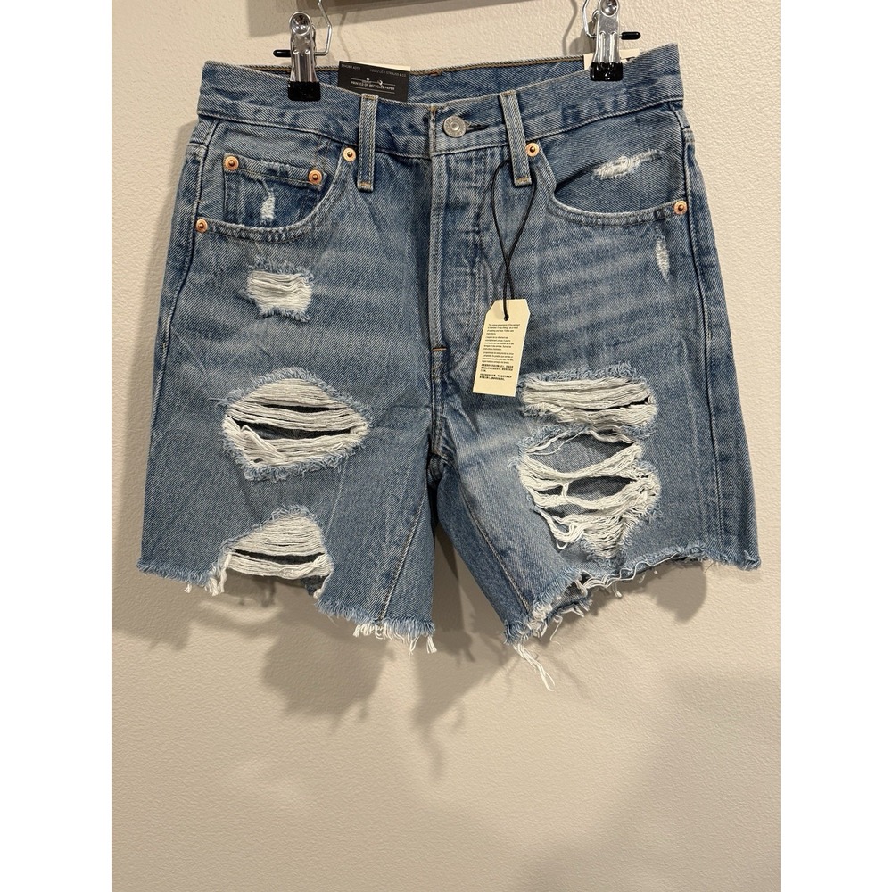 Levi's 501 Premium Jean Shorts Womens 24 Blue‎ Denim Distressed Frayed Hem